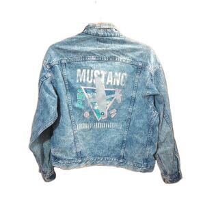 Vtg Big Smith Trucker jean jacket men's Sz LG Mustang World War II USA